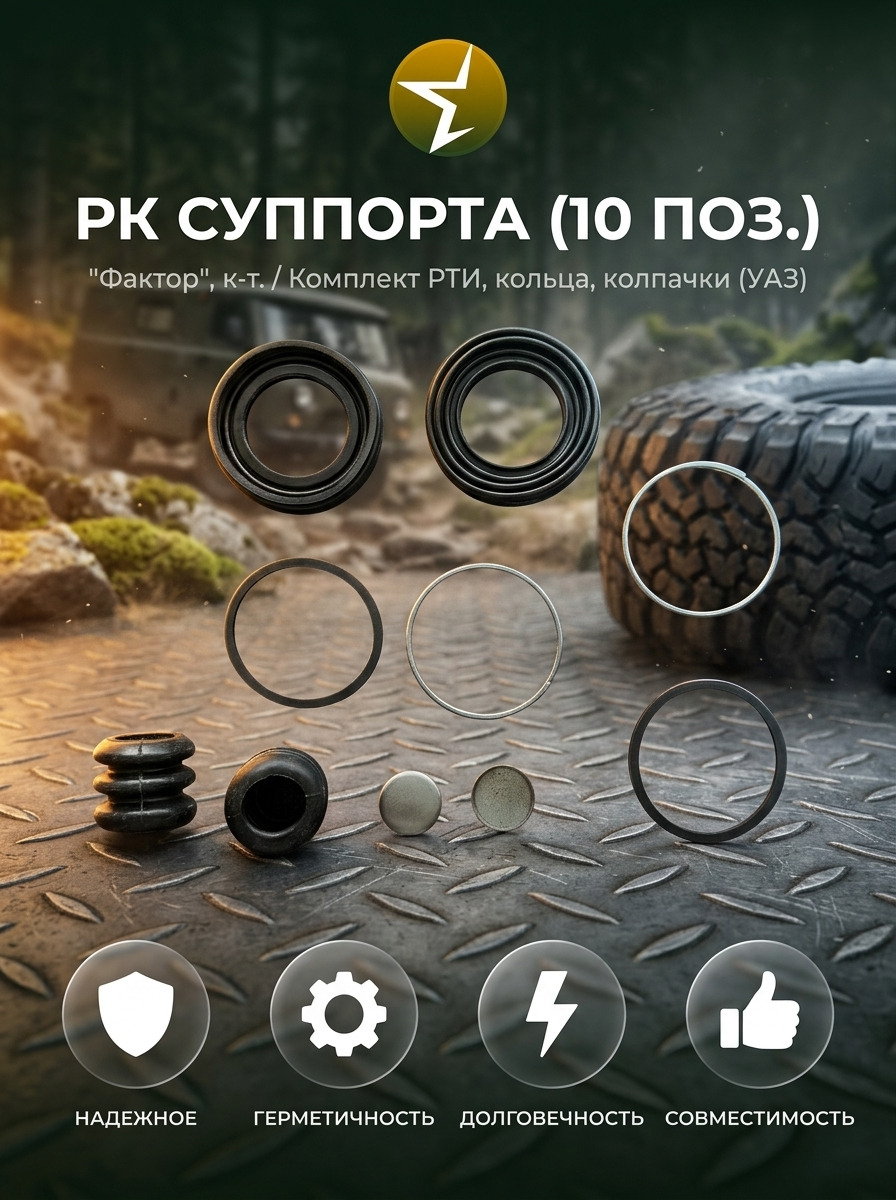 РК суппорта (10 поз.)(РТИ,кольца,колпачки)"Фактор", к-т.